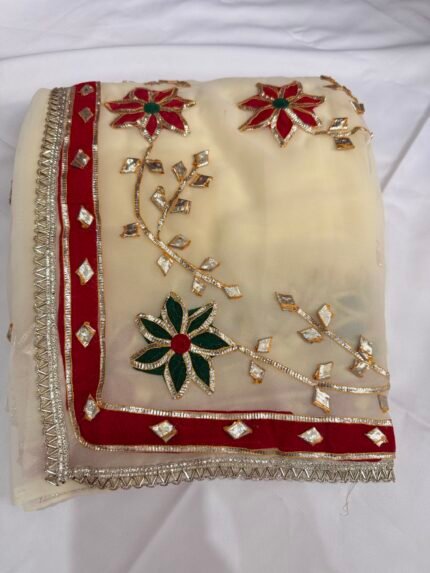 Cream gota Patti work saree